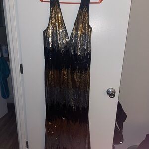 Elegant Black and Gold Evening Dress